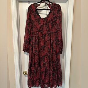 Torrid Red and Black Paisley Long Sleeve Dress